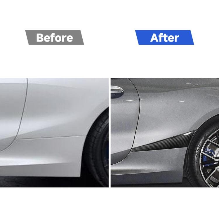 Black carbon-fiber style rear fender sticker installed on car quarter panel