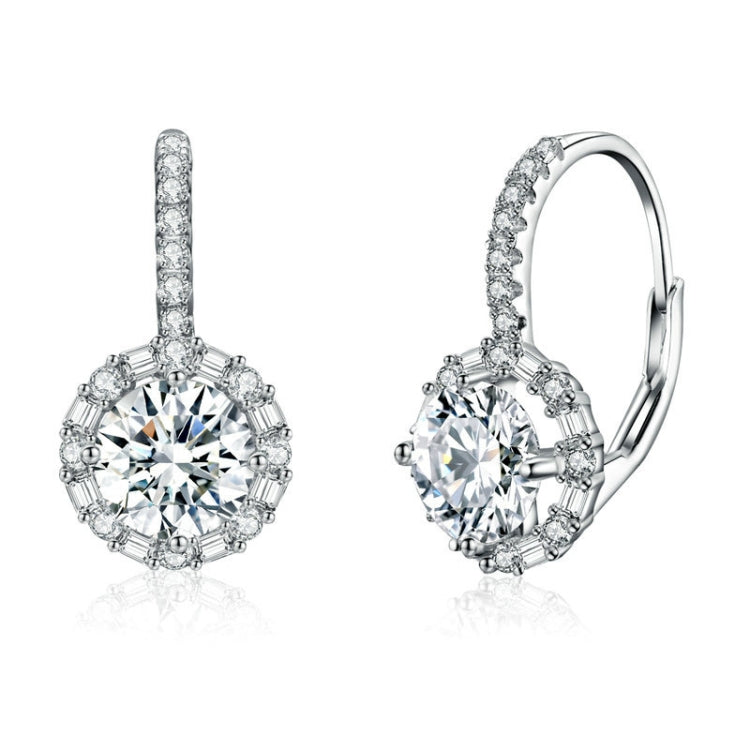 S925 sterling silver drop earrings with round moissanite and zirconia, white gold plated