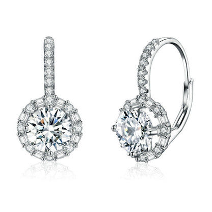 S925 sterling silver drop earrings with round moissanite and zirconia, white gold plated