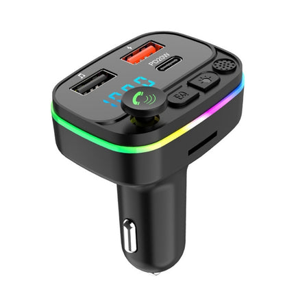 Car Bluetooth FM transmitter with dual USB and Type-C port, RGB light ring