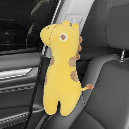 Yellow cartoon car seat belt shoulder pillow cover with bear face and loop strap opening