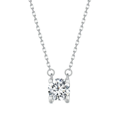 Moissanite pendant necklace with square sparkling stone and silver-tone links