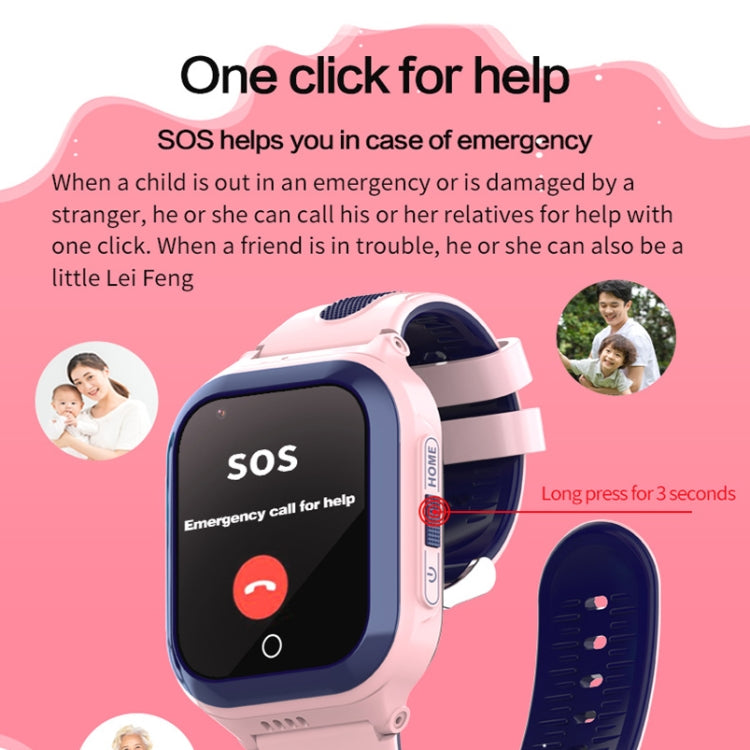 Pink kids smartwatch with SOS emergency screen and large call button