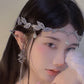 Silver rhinestone leaf crown hair band with dangling charms and leaf accents