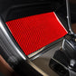 Red carbon-fiber style central storage box sliding panel sticker installed in console