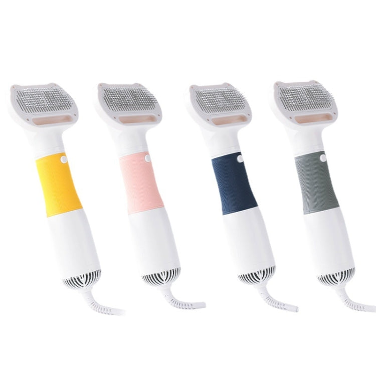 Pet hair removal blower with four colored grips: yellow, pink, navy, and green