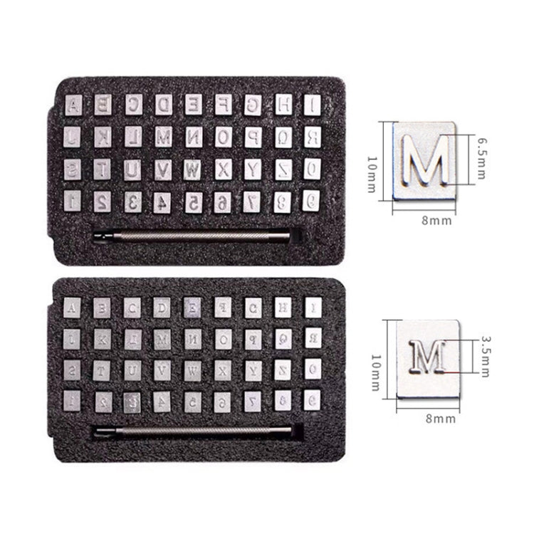 Leather letter stamping punch set with two foam cases and metal stamp handle