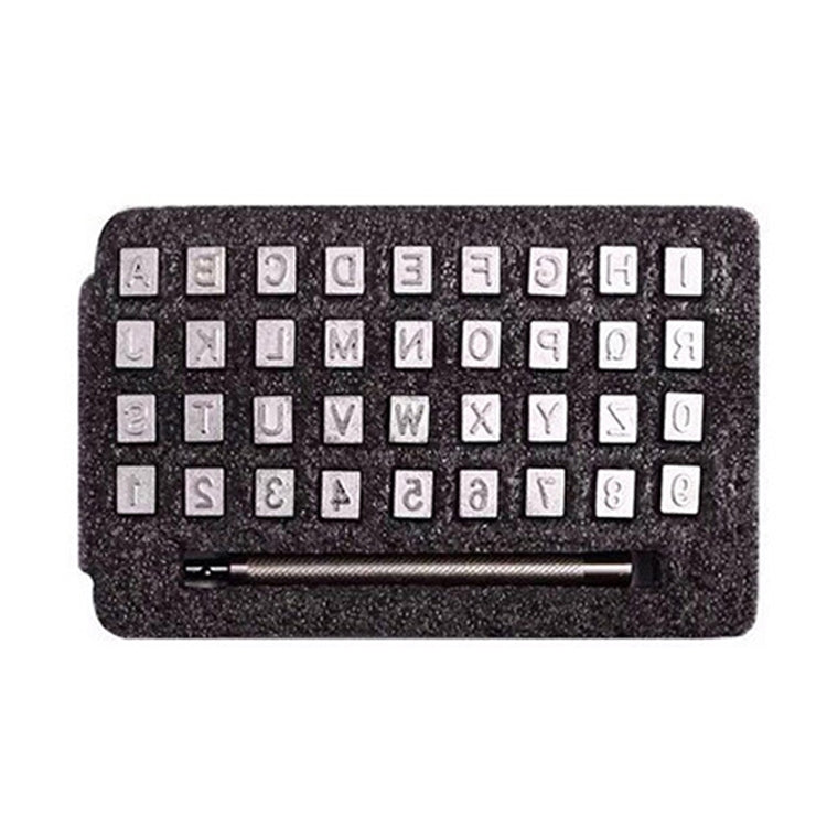 Leather alphabet stamping punch set with character blocks and metal handle tool