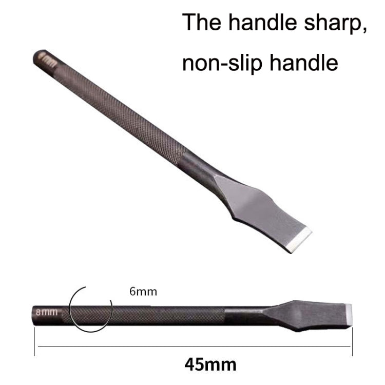 Leather punch tool with textured non-slip handle and flat cutting edge tip