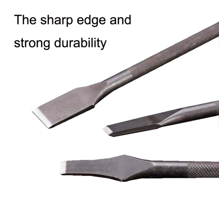 Two leather cutting punch tools showing flat metal cutting edges and textured handles