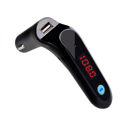 Black car charger music player with LED red display and blue call button