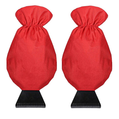 2pcs Winter Warm Car Snow Shoveling Gloves Deicing Snow Scraper, Red, Black