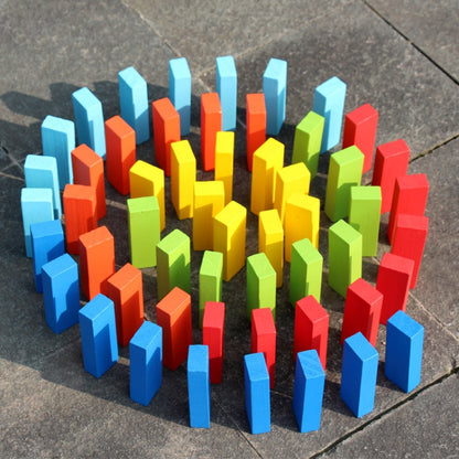 Colorful stacked wooden block game set with multicolor blocks arranged in a pile