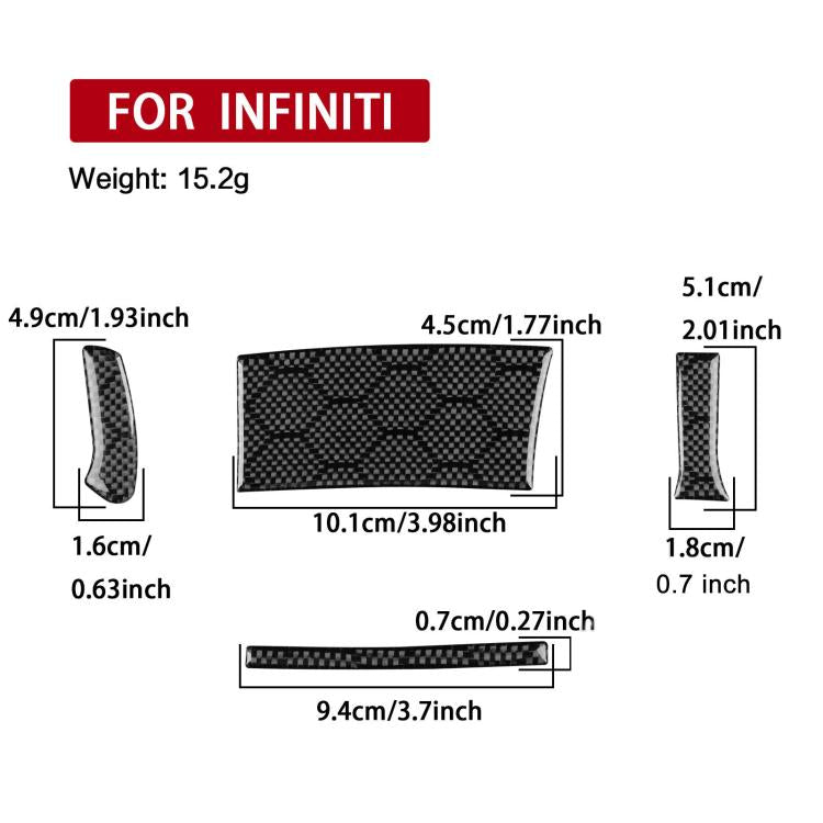 Carbon-fiber steering button cover kit with checkered inserts, size diagram