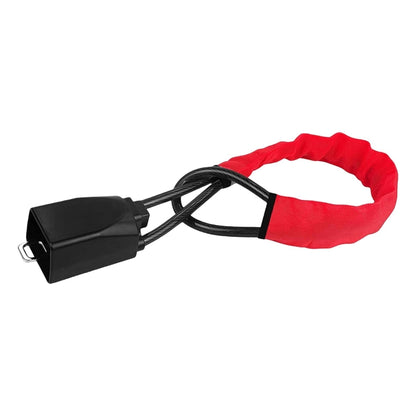 Red steering wheel wire rope anti-theft lock with black control box and looped cable