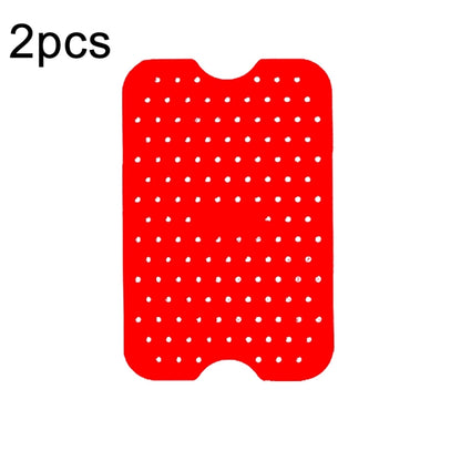 Red rectangular silicone air fryer liner pads, dotted perforations, 2-pack.
