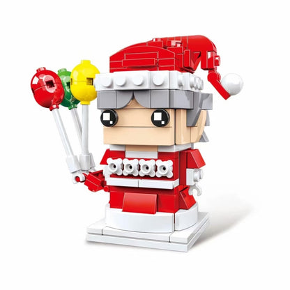 Christmas grandma mini building block puzzle toy with red hat and white beard pieces