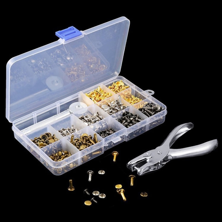 Copper Leather Hollow Cap Double-Sided Rivet Set With Punching Pliers, 180pcs, 360pcs, 480pcs