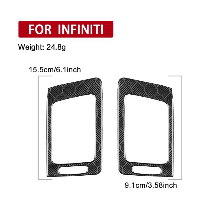 Set of two black carbon-fiber air vent trim bezels with size illustration