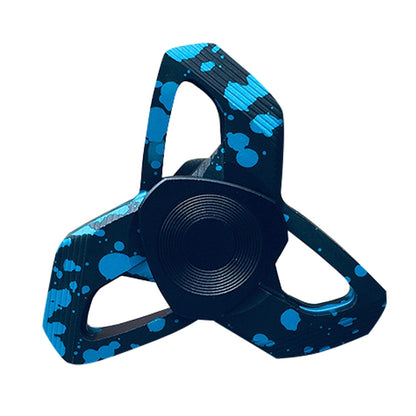 Blue speckled metal hand spinner with circular bearing core and three arms