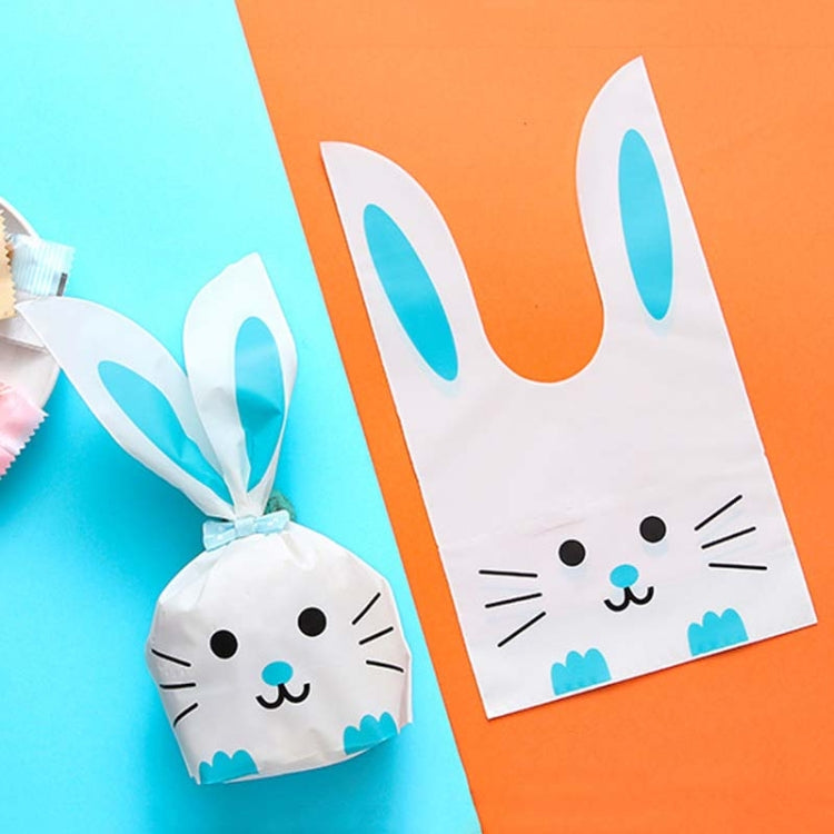 Cartoon rabbit ears gift packaging bag, white with blue rabbit face and whiskers