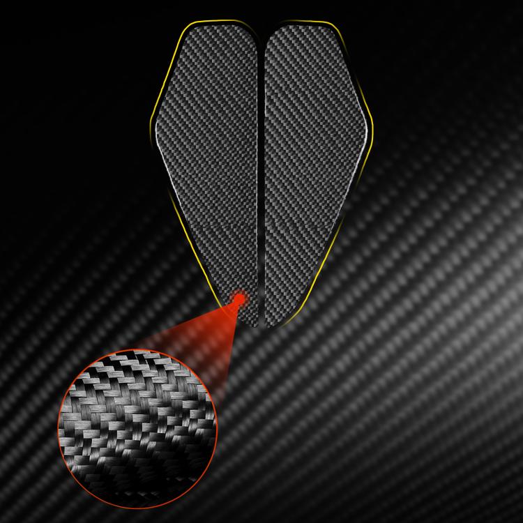 Steering wheel side stickers pair, carbon-fiber style with yellow edge outline
