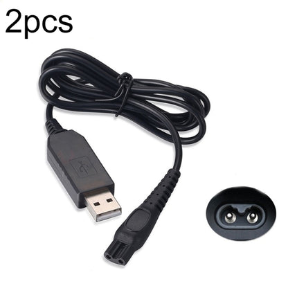 Two-piece black USB shaver charger cable set with USB-A and 2-pin plug