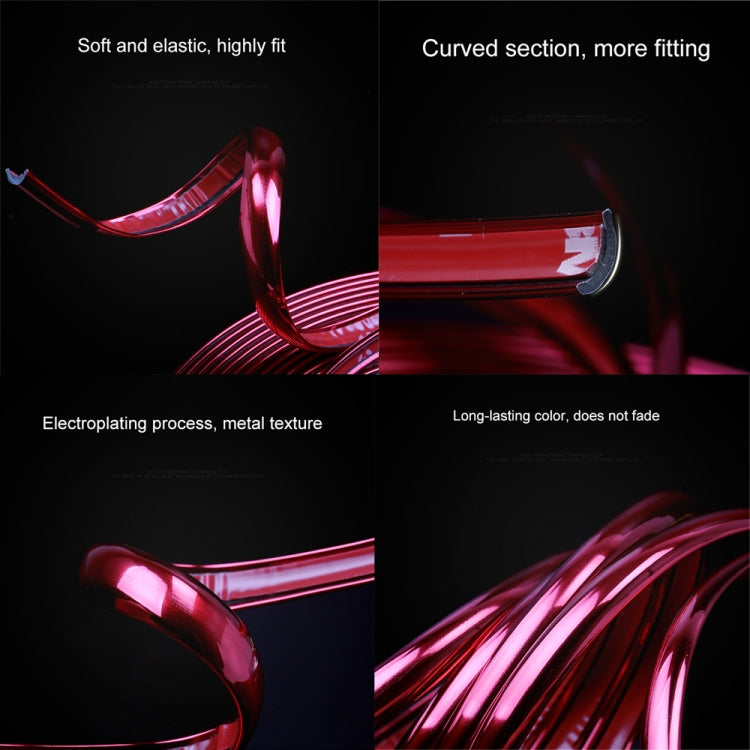 Reflective red and purple wheel strip on a car panel, curved fit