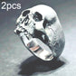 Silver-tone skull ring with gothic teeth design and dark eye cavity detailing