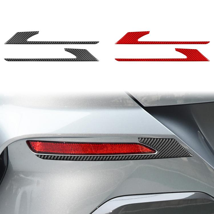 Carbon-fiber rear fog light eyebrow stickers showing black and red two-piece sets