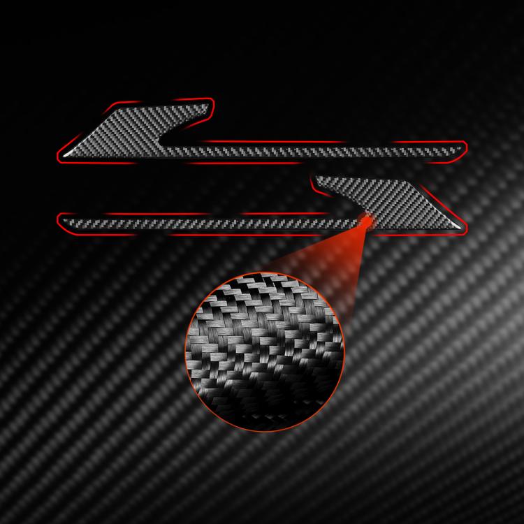 Black carbon-fiber rear fog light eyebrow stickers with red accent outline
