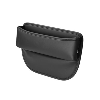 Car seat crevice storage box, black faux leather with curved base and top flap
