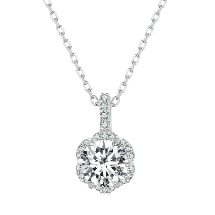 Sterling silver zircon pendant necklace with round halo center stone