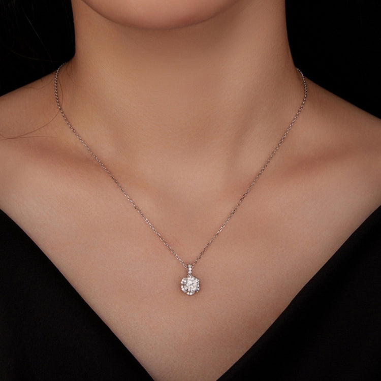 Sterling silver zircon pendant necklace on neckline with round halo pendant