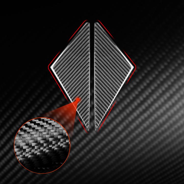A-pillar sticker pair, black carbon-fiber diamonds with red accent outline