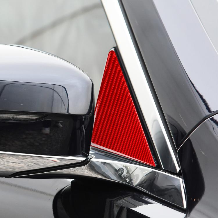 A-pillar sticker installed on car trim, carbon-fiber red diamond