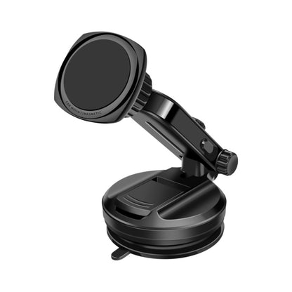 Magnetic car phone holder with suction cup base and telescopic arm, black