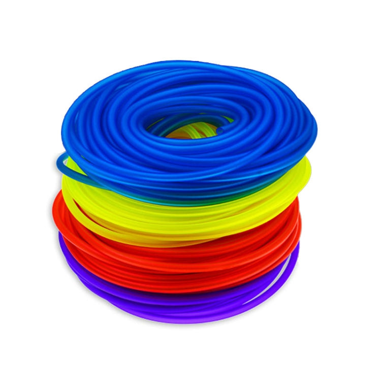 Stacked blue, yellow, red, and purple coiled fuel line tubes