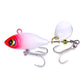 Sequin fishing lure with pink body, white spinner blade, twin treble hooks