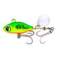 Sequin VIB fishing lure with neon green body, silver treble hooks, and white spinner blade