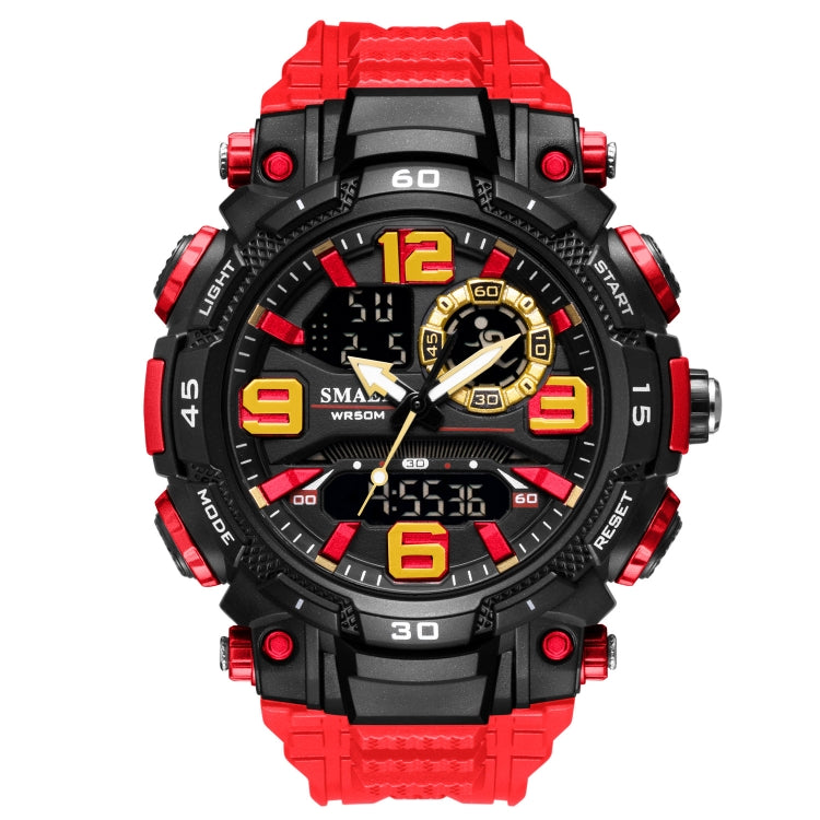 SMAEL 1921 men's dual movement sports watch with red and black resin strap
