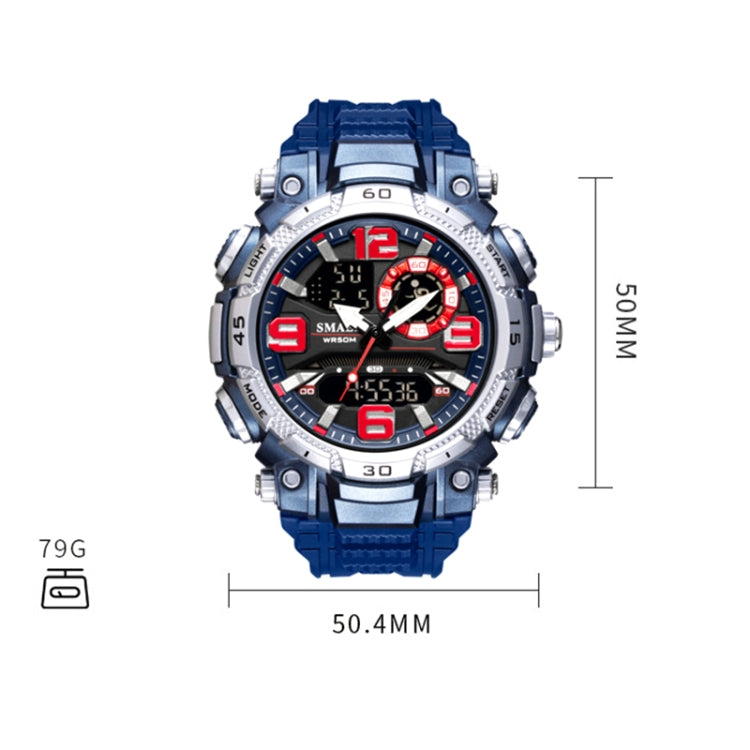 SMAEL 1921 men's dual movement sports watch, blue resin strap and round case