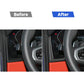 Installed instrument trim stickers shown before and after on right-hand drive dashboard