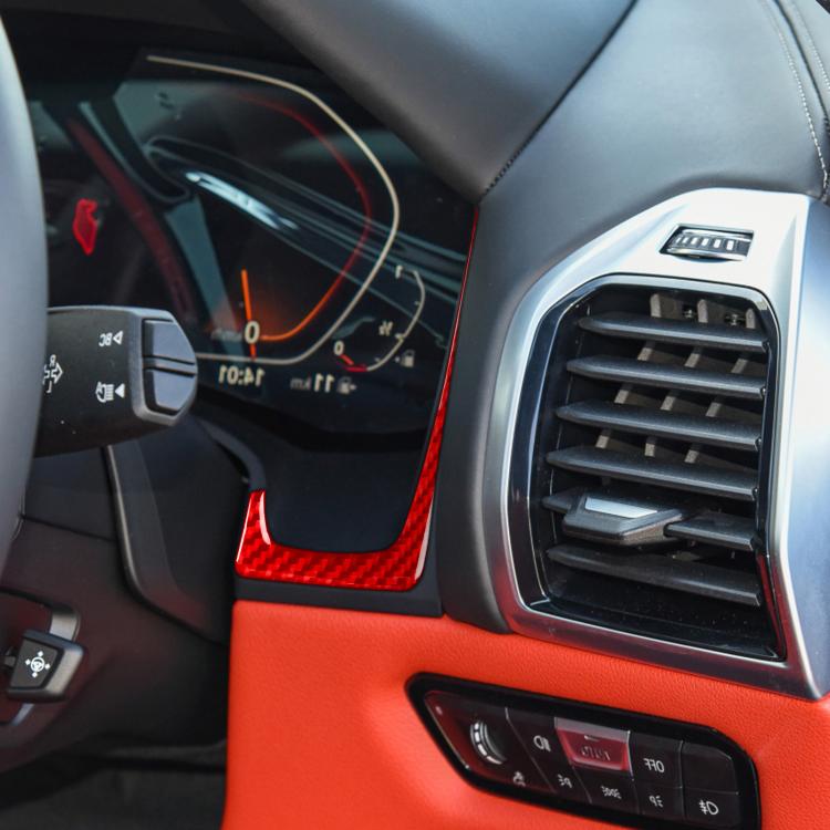 Installed red carbon-fiber instrument trim stickers on right-hand drive dashboard panel