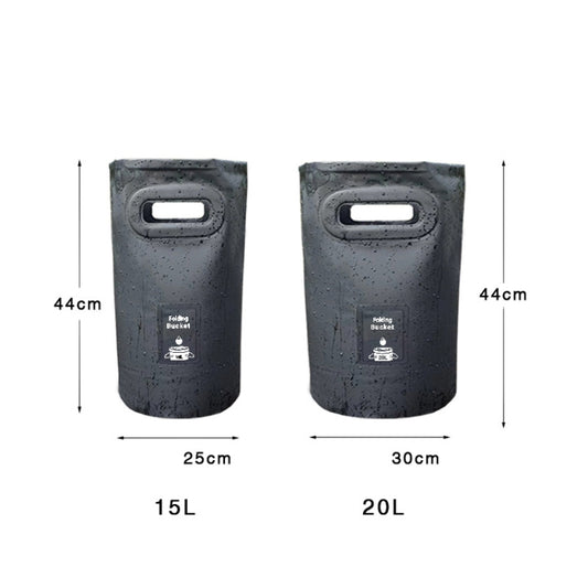 Folding buckets, dark gray: 15L (44cm x 25cm) and 20L (44cm x 30cm).