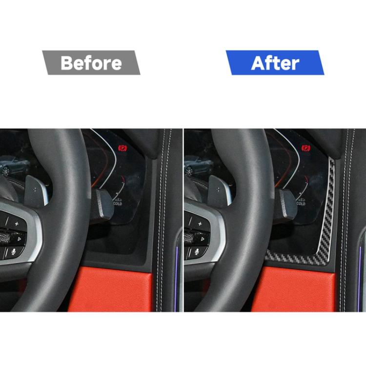 Carbon-fiber dash trim stickers installed on center console area (black/red)