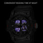 Black SMAEL quartz sports watch with blue luminous digital time displays