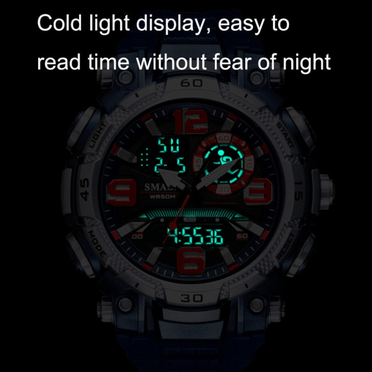 Men's sports watch with glowing green digital and analog-style dial on dark face
