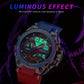 Men's sports alloy watch with blue and red strap and luminous display at night
