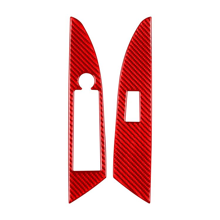 Red carbon-fiber window switch trim stickers, 2-piece LHD set